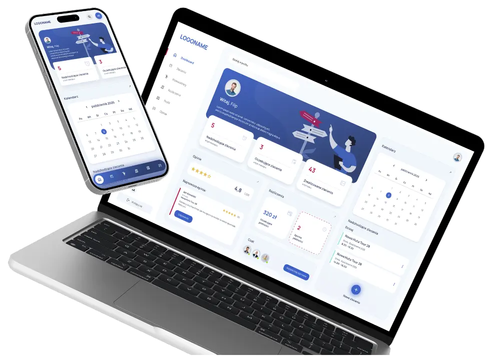 Telefon i laptop z wyświetlonym panelem systemu